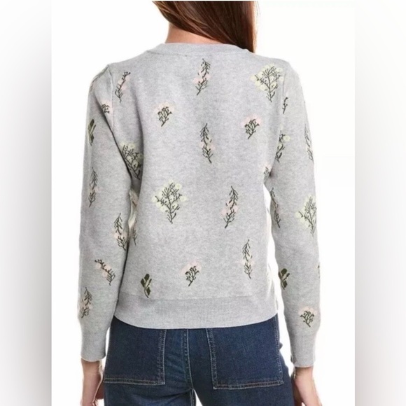 Nanette Lepore Gray Floral Embroidered Crewneck Sweater - Picture 2 of 7